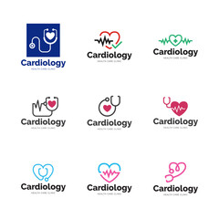 Set of Cardiology medical care logo design.