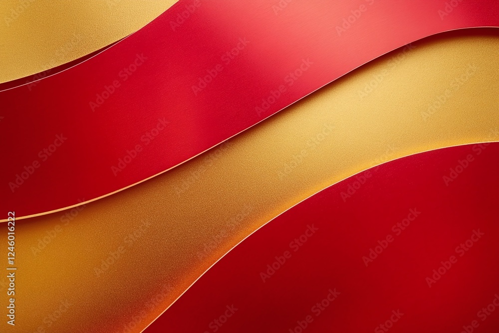 Poster red and gold abstract metallic layers with smooth waves and textured background