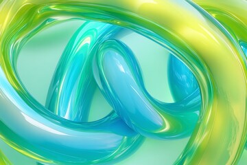 Fototapeta premium Abstract Twisting Blue and Green Loops with Glossy Reflections on Light Gradient Background