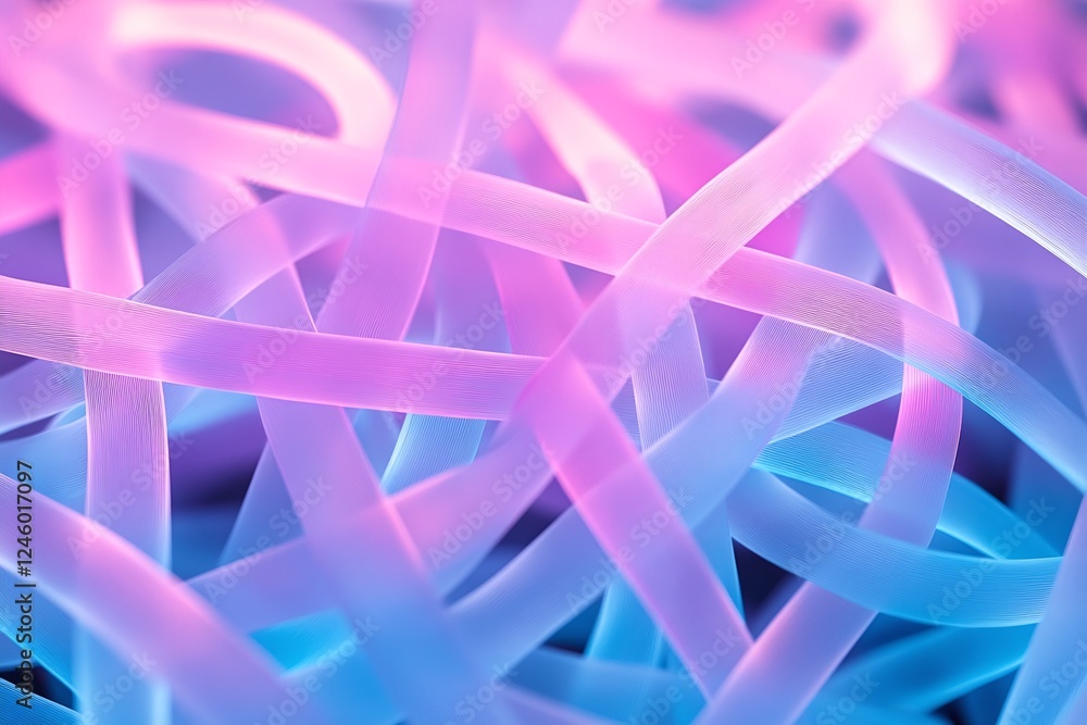 Poster abstract intertwined pink and blue ribbon pattern with soft lighting on dark background