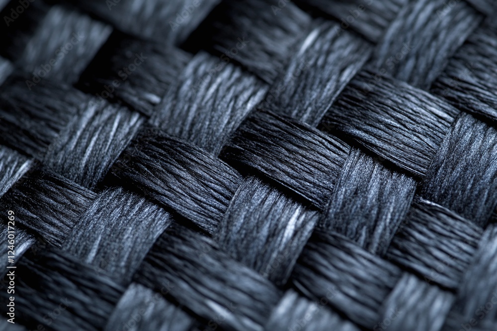 Poster closeup of black textured woven pattern with tight interlaced fibers representing craftsmanship and 