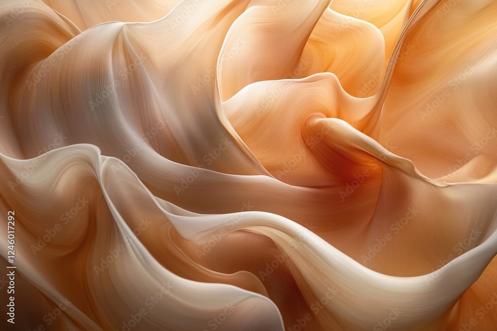 Poster abstract flowing peach and cream shades textured fabric layers with soft dynamic waves