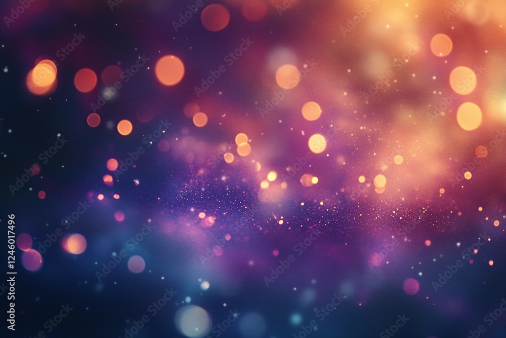 Aufkleber abstract blurred bokeh lights in purple orange gradient with sparkling particles on dark background