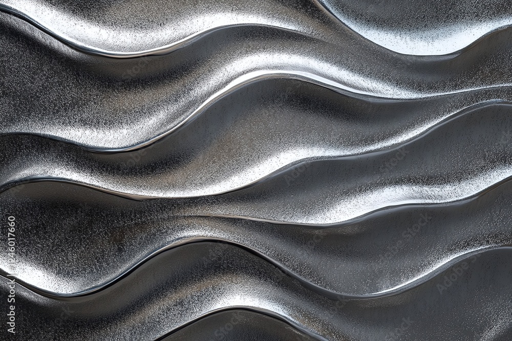 Poster abstract metallic wavy pattern with shiny silver texture and three dimensional rippled design