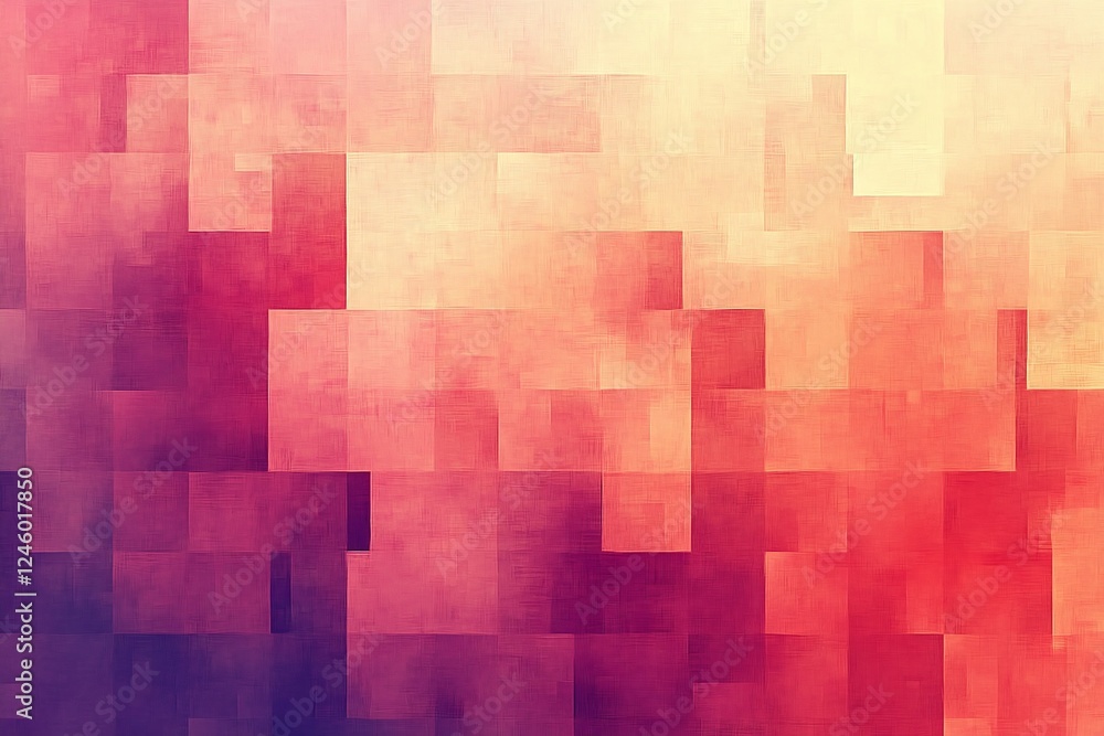 Poster abstract geometric pattern with gradient shades of pink red and yellow on textured background