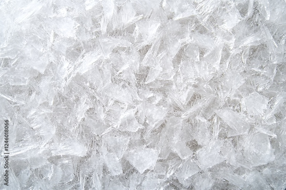 Aufkleber close up of crushed ice texture with transparent shards and white frosted background