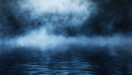 Fototapeta premium Dark blue background with fog and light reflection on the water surface