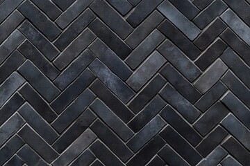 Dark Brick Wall with Herringbone Pattern in Black and Gray Shades as Modern Textured Background
