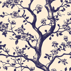 Obraz premium Intricate floral tree pattern with blooming branches