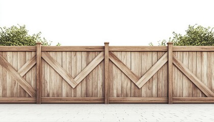 Wooden Fence with Geometric Design Surrounded by Lush Greenery in a Serene Garden Setting, Perfect for Outdoor Decor and Landscaping Inspiration