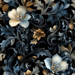 Elegant floral pattern with gold and blue hues