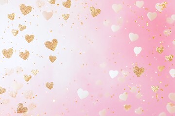 Golden Glitter Hearts Falling on Gradient Pink Background for Romantic and Celebration Themes