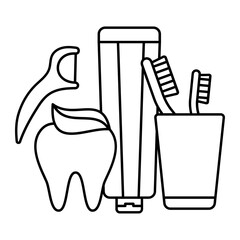 Personal Oral Hygiene items toothbrush and floss concept, Bathroom Vanity Storage with Green Leaf vector icon design, Dentistry symbol, Healthcare sign, Dental instrument illustration