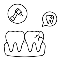 Restorative dentistry or Dental fillings concept, Removing and Applying Crown on Teeth vector icon design, Dentist symbol, Healthcare sign, Dental instrument illustration