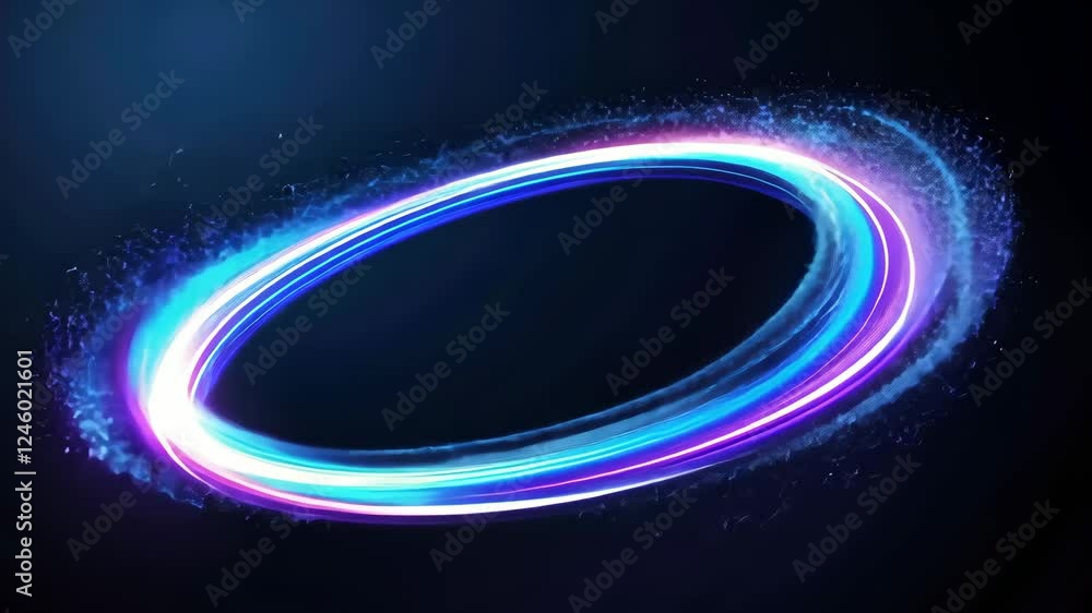 Poster dynamic neon light rings creating mesmerizing energy loop animation