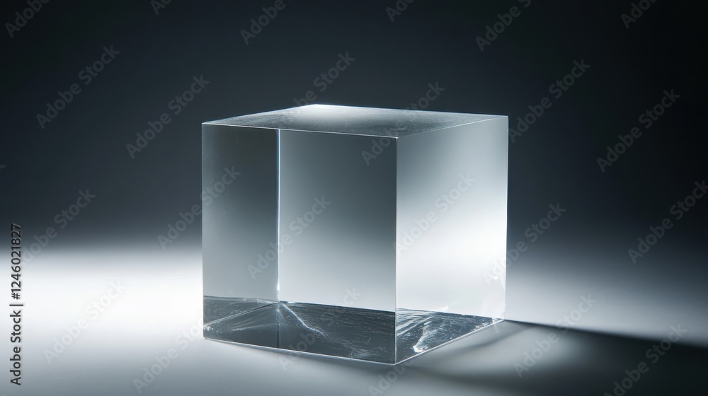 Poster illuminated transparent glass cube on a gradient background conceptual image