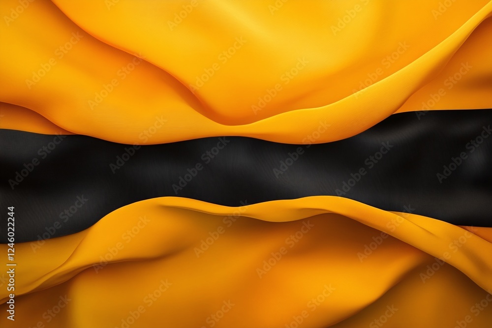 Poster flowing yellow and black fabric waves abstract background with dynamic textures