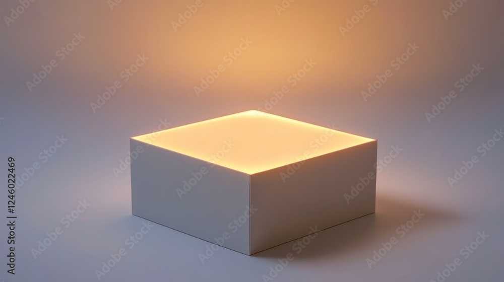 Aufkleber glowing cube illuminated in warm light on smooth gray background