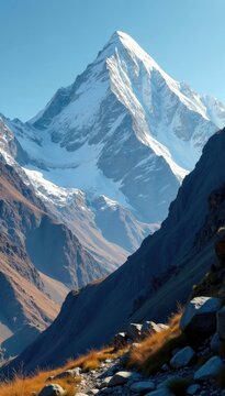 Nanga Parbat's rugged terrain with rocky cliffs and steep slope, parbat, mountain, steep