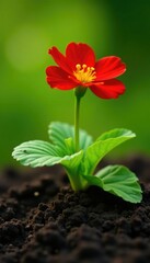 Nasturtium blooms bursting through garden soil, growth, greenery