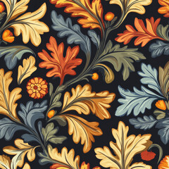 Seamless pattern with colorful autumn leaves and flowers