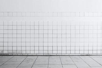 Fototapeta premium Minimalist White Tiled Wall with Clean Floor Design in Bright Urban Space with Geometric Style