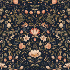 Fototapeta premium Seamless floral pattern with vintage elegance