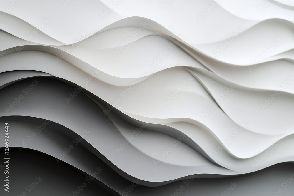 Aufkleber abstract white and gray wavy 3d layered pattern with minimalist design