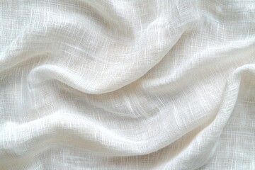 Fototapeta premium White Linen Fabric Closeup with Soft Folds and Textured Pattern for Textile and Design Background