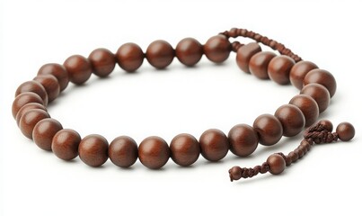 Wooden Prayer Beads on White Background for Meditation and Spirituality Promotion