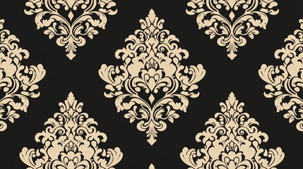 Elegant Damask Pattern Black Gold Wallpaper Design