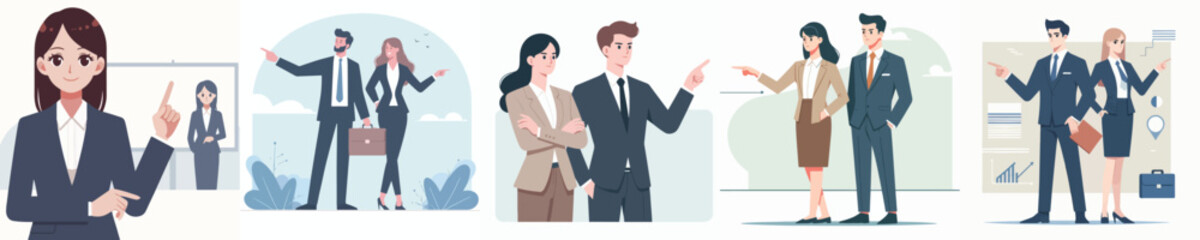 businessman vector set pointing to the side