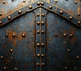 Fototapeta premium medieval shield close-up texture metal rivets dramatic lighting