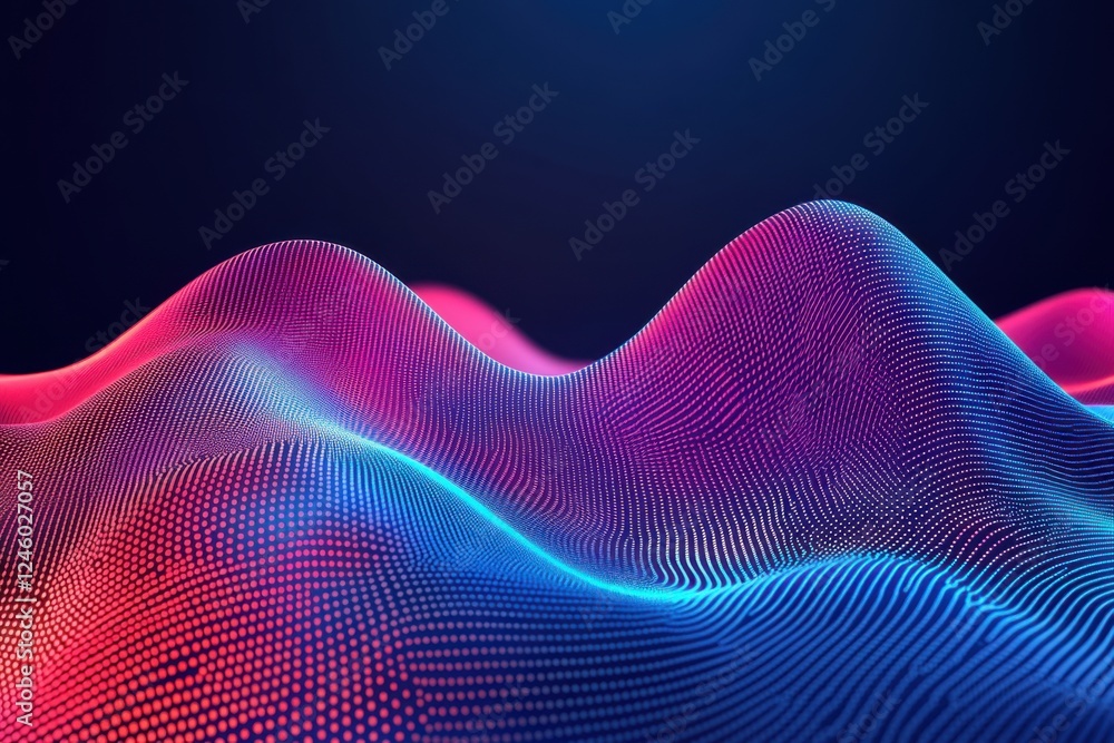 Poster abstract waves of light with colorful dots in a dark background