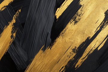 Abstract Black and Gold Brush Strokes on Dark Textured Background Modern Art Design