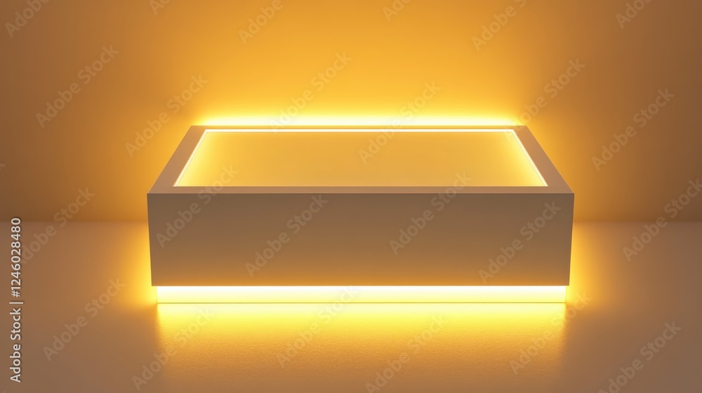 Poster glowing rectangular box with illuminated edges in minimalistic yellow setting