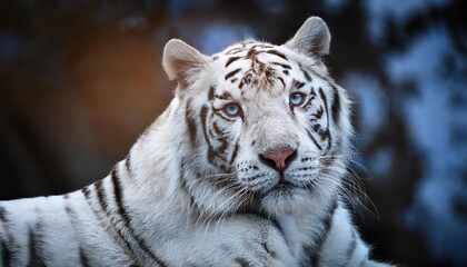 Majestic White Tiger Roaming Through a Winter Wonderland Forest, SnowCovered Branches Casting Long Shadows as the Sun Breaks through the Frosty Canopy, Capturing the Power and Grace of this Rare