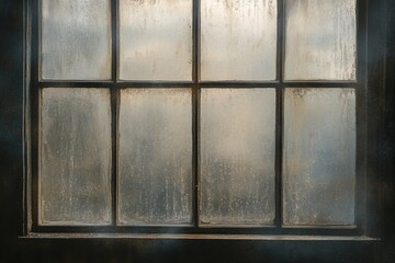 Foggy Window with Frosted Glass in Moody Industrial Ambient Lighting and Dark Frame