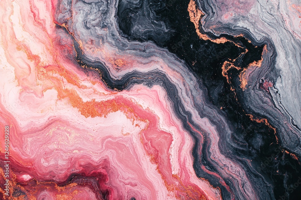 Poster abstract marble pattern with pink black and gold swirls and texture for elegant design background