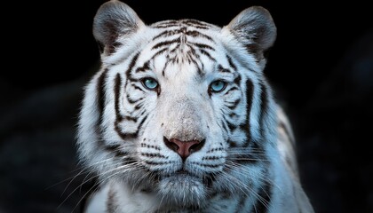 Moonlit Encounter with a Graceful White Tiger in the Mystic Forest, Showcasing the Majesty and Power of the Rare Predator Amidst Ancient Trees and Luminous Shadows