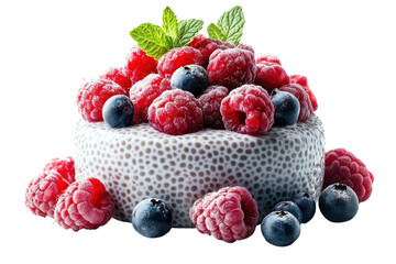 Realistic Image of Chia Seed Pudding Topped with Fresh Fruit Isolated on Transparent Background