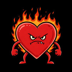 Angry heart on fire 