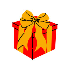 Bright red gift box with golden ribbon ready for a special occasion celebration