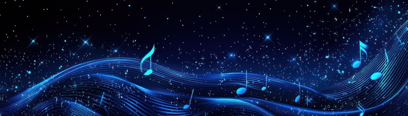 Obraz premium Abstract music notes, cosmic background, design, website banner