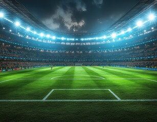 Fototapeta premium Soccer Stadium Night Match Atmosphere Energy Fans Spectators Spotlights