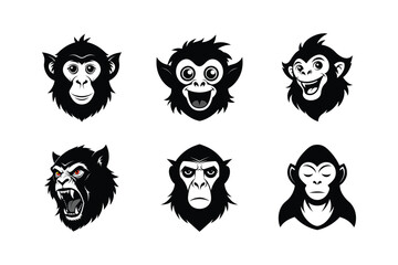 Fototapeta premium Gibbon Ape Head Silhouette Combo Pack (6 Expressions)