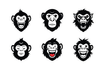 Monkey Ape Head Silhouette Combo Pack (6 Expressions)