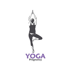 Vector illustration of a pregnant woman doing yoga pose with minimalist and modern design. This image is suitable for use in promotional materials for prenatal yoga classes, maternal health, and etc.