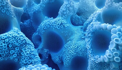 Macro view of a light blue, porous, organic-looking foam or sponge-like structure.
