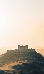 Obraz premium Majestic ancient castle perched on a hilltop during sunset, inviting exploration and stories. Generative AI